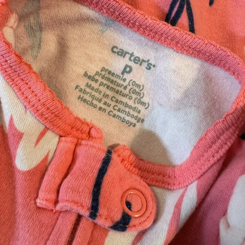 Baby Girl Outfit Sleeper One Piece Preemie Clothes Zipper Flowers Pink Tulips